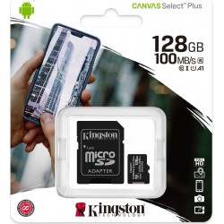 Kingston Canvas Select Plus microSDXC 128GB Class 10 U1 V10 A1 UHS-I με αντάπτορα