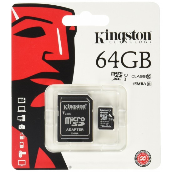 Κάρτα Μνήμης Kingston MicroSDHC 64GB Class 10 με Adapter (SDC10/64GB)