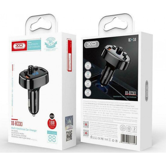 XO FM Transmitter XO-BCC03 with USB Car Charger 18w Bluetooth + qc3.0