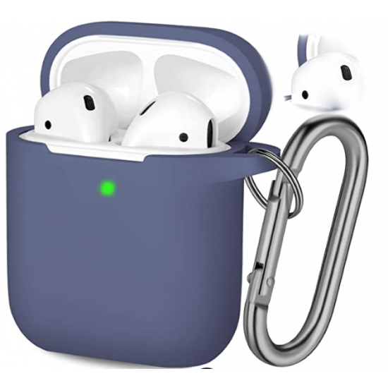 Θήκη Σιλικόνης Για Airpods Με Γάντζο Μεταφοράς - Μπλε