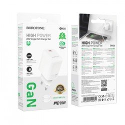 Borofone BN26 Fuente Φορτιστής Τοίχου USB-C PD 20W με Καλώδιο USB-C σε USB-C - White