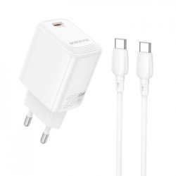 Borofone BN26 Fuente Φορτιστής Τοίχου USB-C PD 20W με Καλώδιο USB-C σε USB-C - White