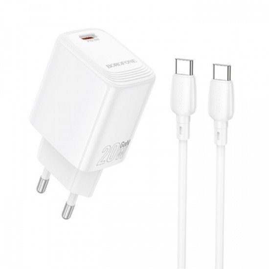 Borofone BN26 Fuente Φορτιστής Τοίχου USB-C PD 20W με Καλώδιο USB-C σε USB-C - White