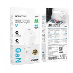 Borofone BN28 Fuente Φορτιστής Τοίχου USB-C PD 30W με Καλώδιο USB-C σε Lightning - White