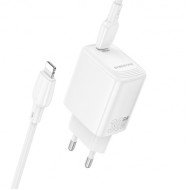 Borofone BN28 Fuente Φορτιστής Τοίχου USB-C PD 30W με Καλώδιο USB-C σε Lightning - White