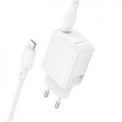 Borofone BN28 Fuente Φορτιστής Τοίχου USB-C PD 30W με Καλώδιο USB-C σε Lightning - White