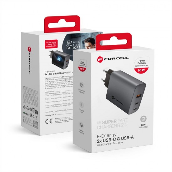 Forcell F-Energy GaN VT-42B Φορτιστής 65W με 2x USB-C & USB-A