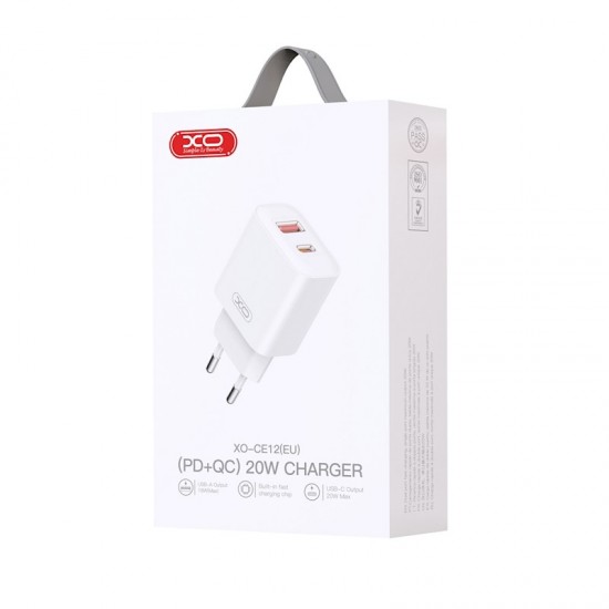 Φορτιστής XO-CE12(EU) 20W (PD+QC) με Θύρες USB-A & USB-C – Λευκός Φορτιστής XO-CE12(EU) 20W (PD+QC) με Θύρες USB-A & USB-C – Λευκός