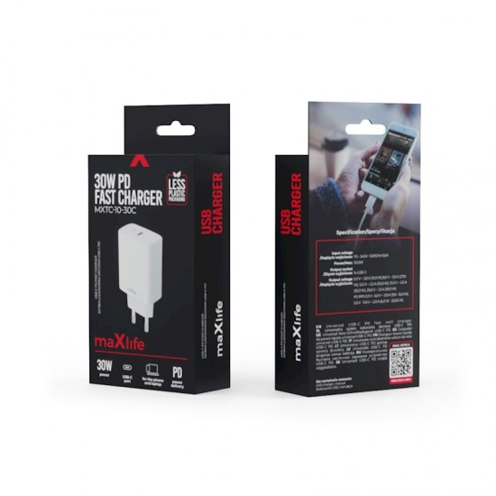 maXlife Φορτιστής Ταχείας Φόρτισης 30W PD USB-C (MXTC-10-30C) – Λευκός maXlife Φορτιστής Ταχείας Φόρτισης 30W PD USB-C (MXTC-10-30C) – Λευκός