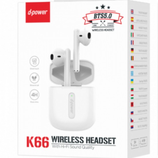 d-power K66 Earbuds Bluetooth Handsfree - Λευκό