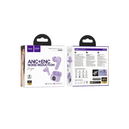Hoco ANC + ENC Ακουστικά Μείωσης Θορύβου EQ22 – 7 Ώρες Αυτονομία – Μωβ