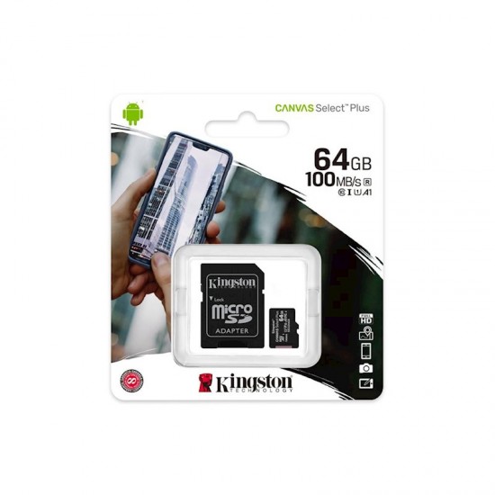 Memory Card 64 GB (microSDXC Canvas Select Plus cl.10 UHS-I 100 MB/s + Adapter) - Kingston Memory Card 64 GB (microSDXC Canvas Select Plus cl.10 UHS-I 100 MB/s + Adapter) - Kingston