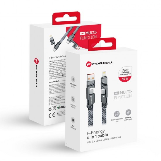 Forcell F-Energy C241 4σε1 USB-C / USB-A σε USB-C / Lightning Καλώδιο 60W 1m