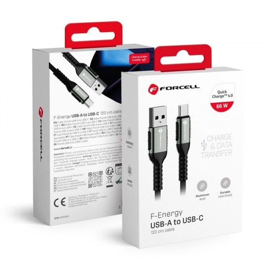 Forcell F-Energy C256 USB-A σε USB-C QC4.0 Καλώδιο 66W 1.2m