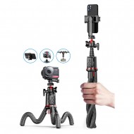 Techsuit - Selfie Stick (C03) με Εύκαμπτο Τηλεσκοπικό Κοντάρι, Τρίποδο, Τηλεχειριστήριο, 360° Ball Head, 64cm – Μαύρο