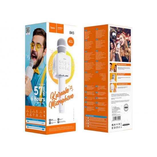 Hoco BK5 Ασύρματο Bluetooth Μικρόφωνο Καραόκε – Λευκό Hoco BK5 Ασύρματο Bluetooth Μικρόφωνο Καραόκε – Λευκό
