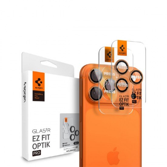 Spigen (2 Pack) Optik.tR EZ Fit Pro Camera Glass (AGL10123) για iPhone 17 Pro / Pro Max / 16 Pro / Pro Max / 15 Pro / Pro Max / 14 Pro / Pro Max – Orange