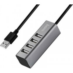 Hoco HB1 USB 2.0 Hub 4 Θυρών με σύνδεση USB-A & Θύρα Φόρτισης Γκρι