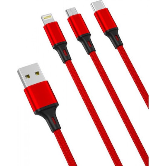 XO Braided USB to Lightning / Type-C / micro USB Cable Κόκκινο 1,2m (NB173)